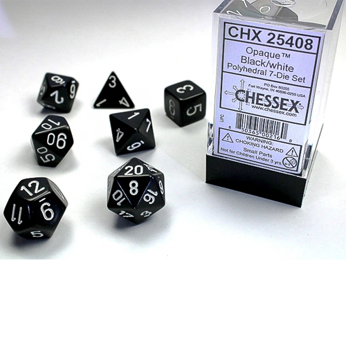 chessex-black-white-dice-set-2 Chessex Dice Black/White Set of 7 (25408) - Image 1