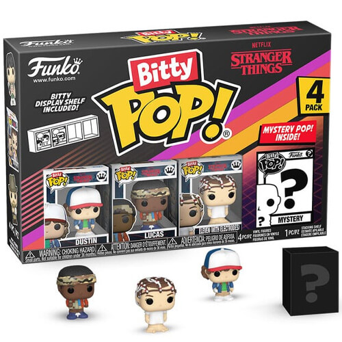 funko-bitty-pop-4-pack-stranger-things-dustin-lucas-eleven-with-electrodes-mystery-pop-vinyl-figures Funko Bitty Pop! 4-Pack: Stranger Things – Dustin, Lucas, Eleven (with Electrodes), Mystery Pop! Vinyl Figures - Image 1