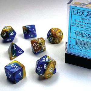 Chessex Dice Gemini Blue-Gold/White Set of 7 (26422)