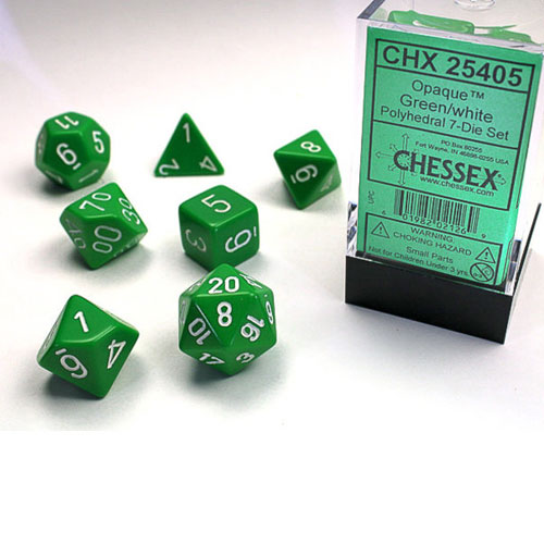 Chessex Dice Green/White Set of 7 (25405)