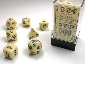 Chessex Dice Ivory/Black Set of 7 (25400)