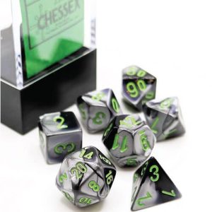 Chessex Mini Dice Gemini Black-Grey/Green Set of 7 (20645)