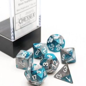 Chessex Mini Dice Gemini Steel-Teal/White Set of 7 (20656)