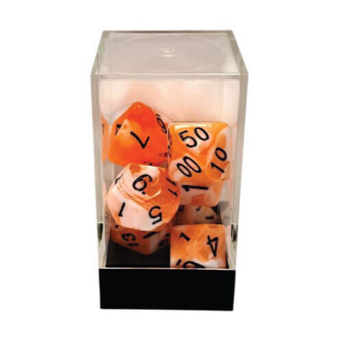 Dual Orange-White/Black Polyhedral 7-Die Set