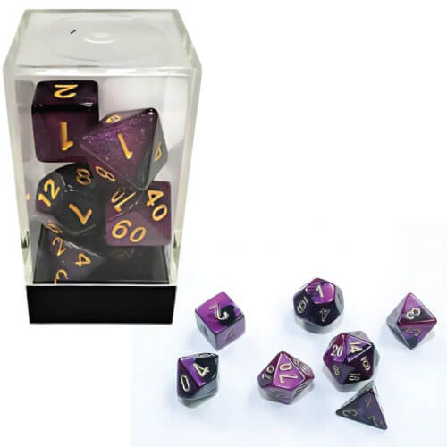 Dual Purple-Black/Gold Polyhedral 7-Die Set