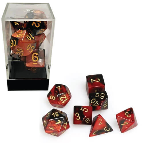 Dual Red-Black/Gold Polyhedral 7-Die Set