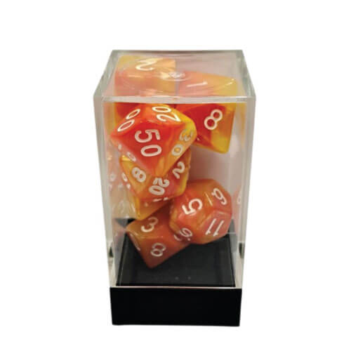 Dual Red-Yellow/White Polyhedral 7-Die Set