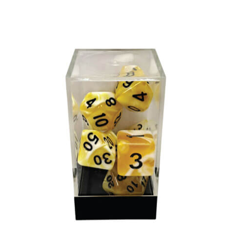 Dual Yellow-White/Black Polyhedral 7-Die Set