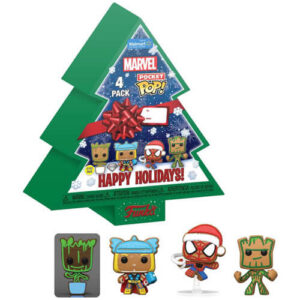 Funko Pocket Pop! 4-Pack Marvel – Happy Holidays Tree Box (Glows in the Dark) (Diamond Collection) Vinyl Figures