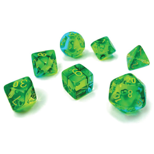 Gemini Translucent Green-Teal/Yellow Polyhedral 7-Die Set