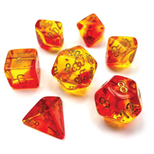 Gemini Translucent Red-Yellow/Gold Polyhedral 7-Die Set