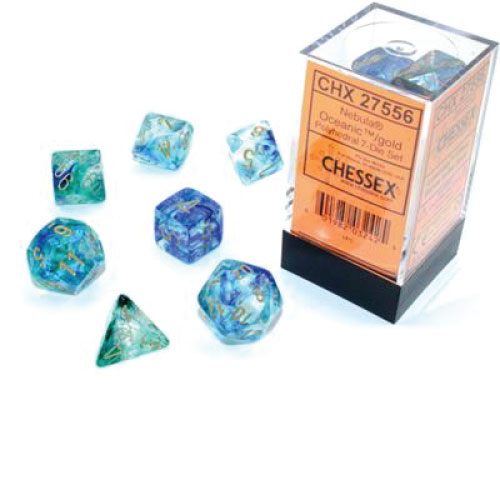 Nebula Luminary Oceanic/Gold Polyhedral 7-Die Set