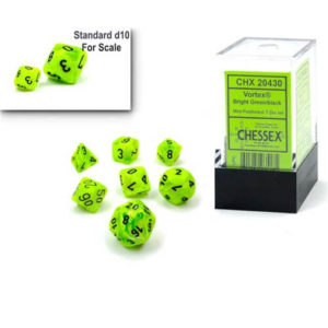 Chessex Mini Dice Vortex Bright Green/Black Set of 7 (20430)